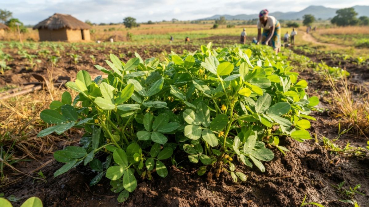 plantas de amendoim saud&aacute;veis ​​com folhagem saudavel