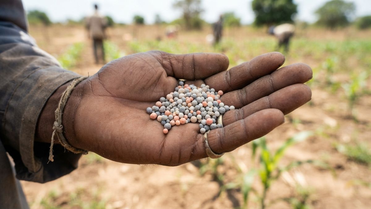 gr&acirc;nulos de fertilizante NPK na m&atilde;o