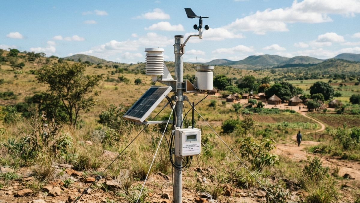 Esta&ccedil;&atilde;o de monitoramento meteorol&oacute;gico em uma paisagem rural