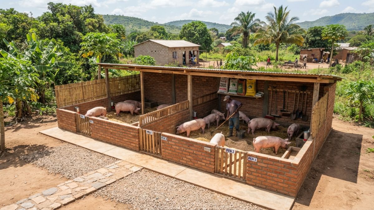 pocilga bem constru&iacute;da em clima tropical africano