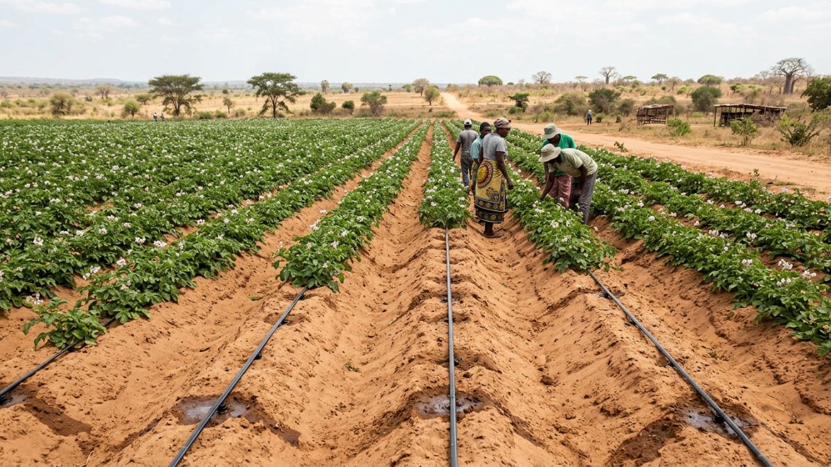 campo de batata-reno com irrigac&atilde;o gota a gota instalado
