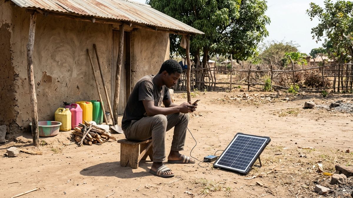 Telem&oacute;vel a carregar com painel solar