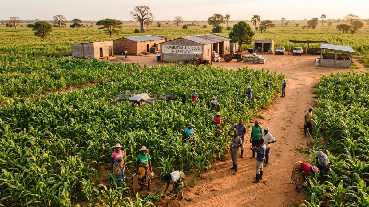 Drone sobre campo de milho