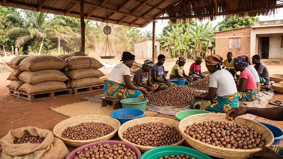 Macad&acirc;mias separadas por tamanho antes da venda