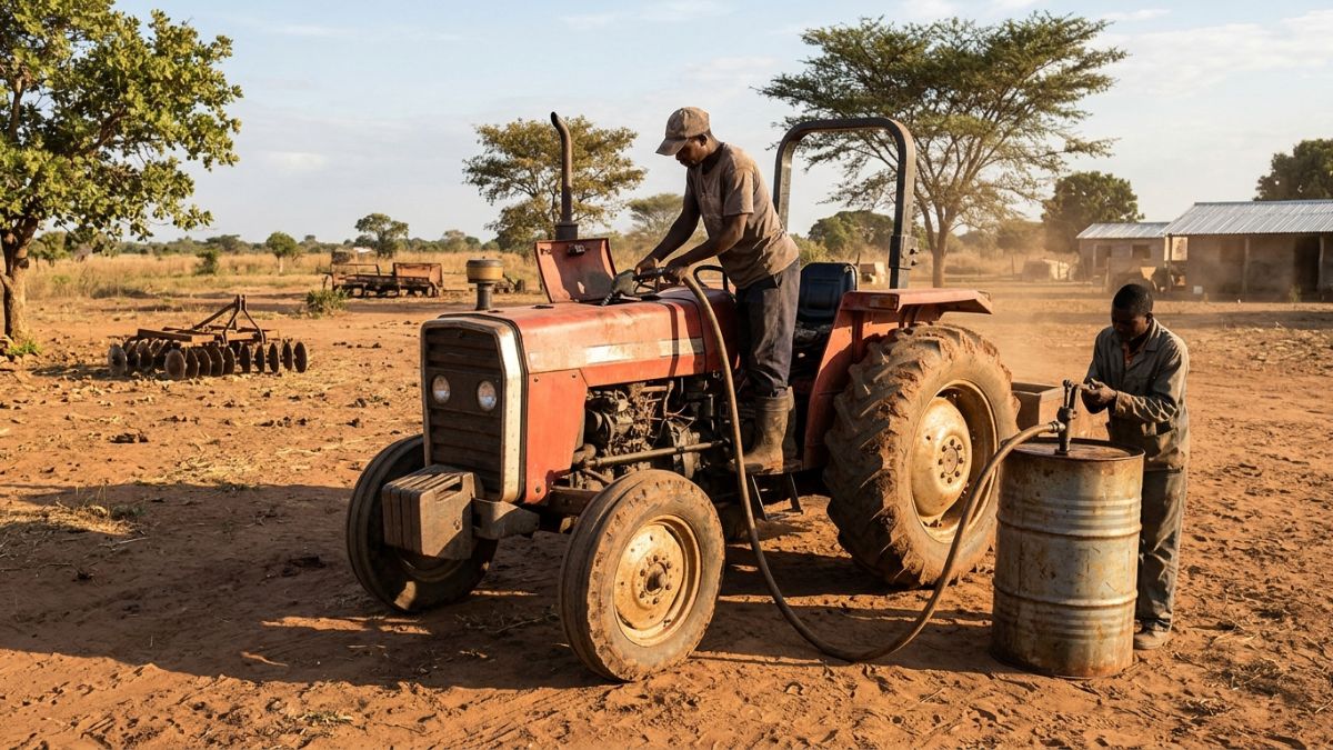 Abastecimento de gas&oacute;leo num tractor